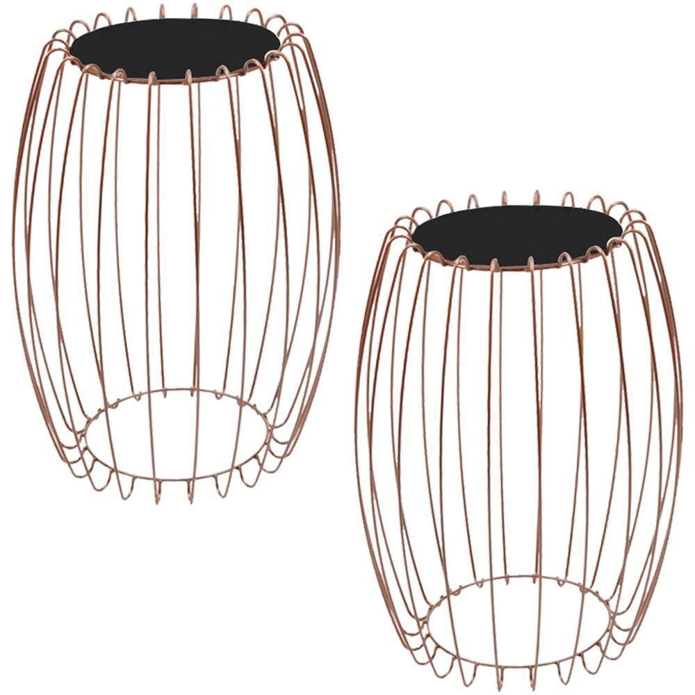 Kit Mesa Apoio Lateral 43 Cm Tampo Vidro Preto Base Metal Cobre Nacc Preto Cobre - 1