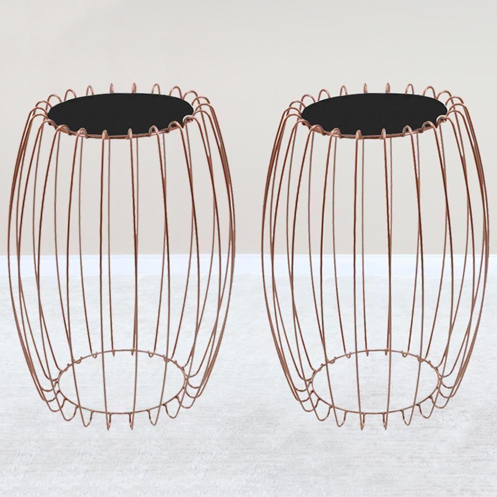 Kit Mesa Apoio Lateral 43 Cm Tampo Vidro Preto Base Metal Cobre Nacc Preto Cobre - 3