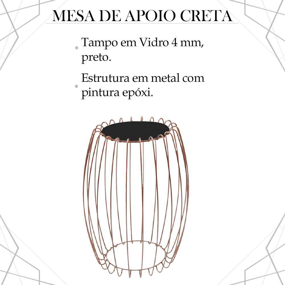 Kit Mesa Apoio Lateral 43 Cm Tampo Vidro Preto Base Metal Cobre Nacc Preto Cobre - 6