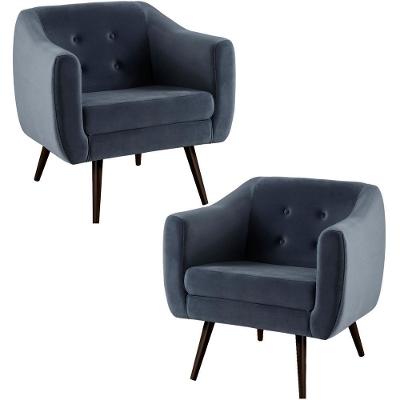 Kit 2 Poltronas Decorativas Base Marrom 7015 Veludo Azul Marinho Dmobiliario Azul Marinho