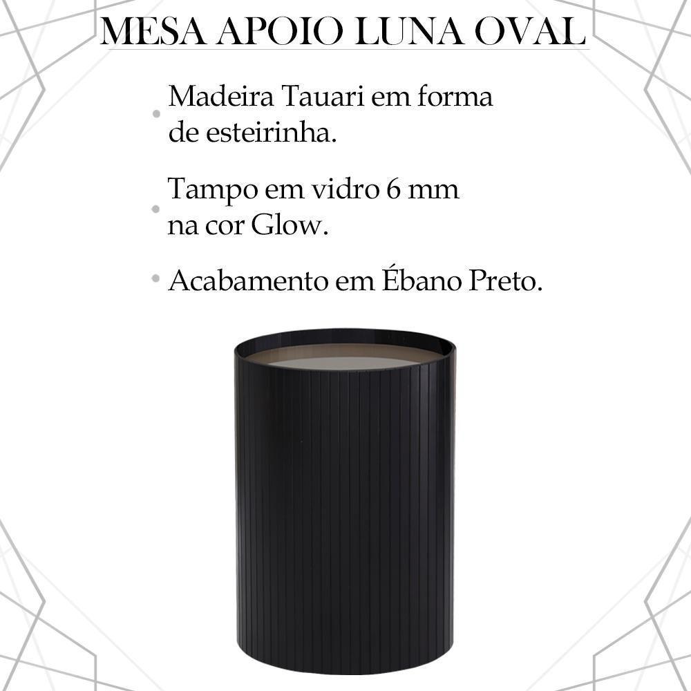 Kit 2 Mesa Apoio Lateral Oval Tampo Vidro Glow Madeira Ebano Preto Nacc Ebano Preto - 3