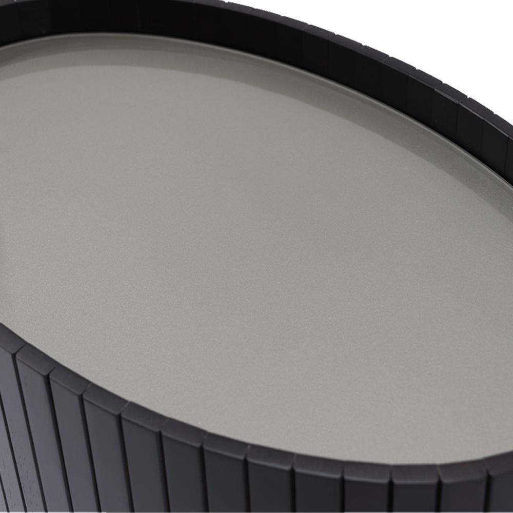 Kit 2 Mesa Apoio Lateral Oval Tampo Vidro Glow Madeira Ebano Preto Nacc Ebano Preto - 4