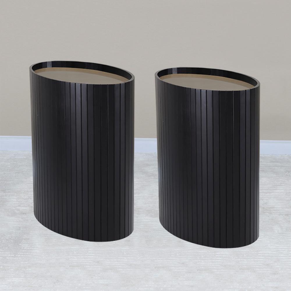 Kit 2 Mesa Apoio Lateral Oval Tampo Vidro Glow Madeira Ebano Preto Nacc Ebano Preto - 5