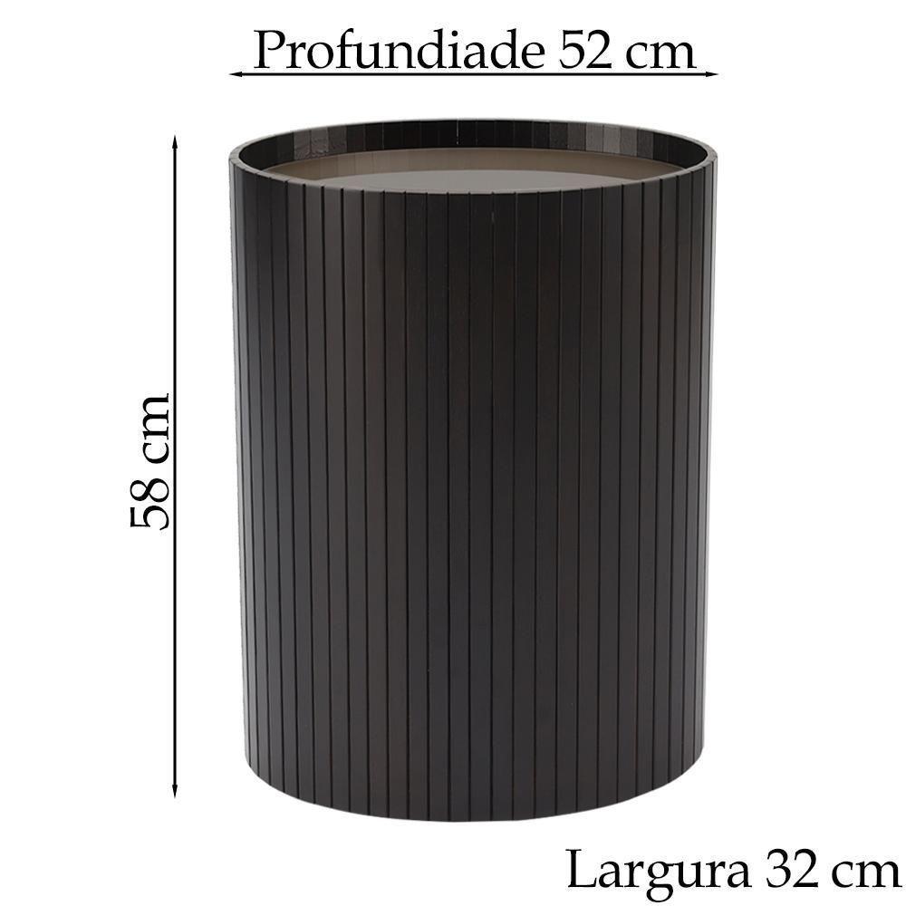 Kit 2 Mesa Apoio Lateral Oval Tampo Vidro Glow Madeira Ebano Preto Nacc Ebano Preto - 6