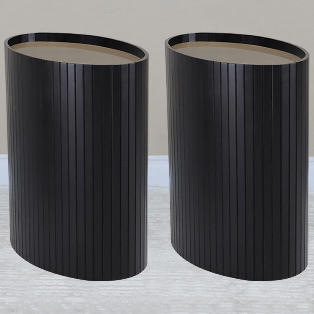 Kit 2 Mesa Apoio Lateral Oval Tampo Vidro Glow Madeira Ebano Preto Nacc Ebano Preto - 7