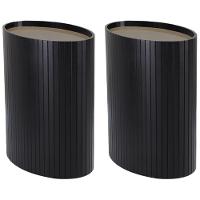 Kit 2 Mesa Apoio Lateral Oval Tampo Vidro Glow Madeira Ebano Preto Nacc Ebano Preto - 1