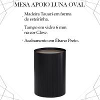 Kit 2 Mesa Apoio Lateral Oval Tampo Vidro Glow Madeira Ebano Preto Nacc Ebano Preto - 3