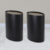 Kit 2 Mesa Apoio Lateral Oval Tampo Vidro Glow Madeira Ebano Preto Nacc Ebano Preto - 5