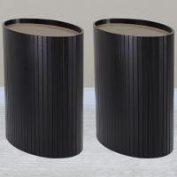 Kit 2 Mesa Apoio Lateral Oval Tampo Vidro Glow Madeira Ebano Preto Nacc Ebano Preto - 7