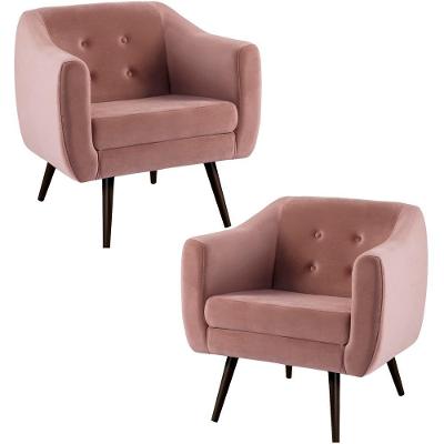 Kit 2 Poltronas Decorativas Base Marrom 7015 Veludo Rosa Dmobiliario Rosa