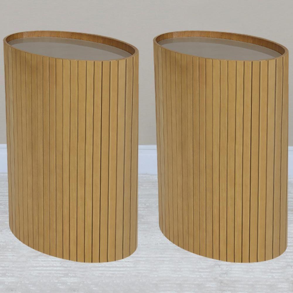 Kit 2 Mesa Apoio Lateral Oval Tampo Vidro Glow Madeira Amendoa Nacc Amendoa - 2