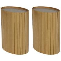 Kit 2 Mesa Apoio Lateral Oval Tampo Vidro Glow Madeira Amendoa Nacc Amendoa - 1