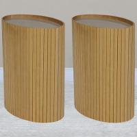 Kit 2 Mesa Apoio Lateral Oval Tampo Vidro Glow Madeira Amendoa Nacc Amendoa - 2