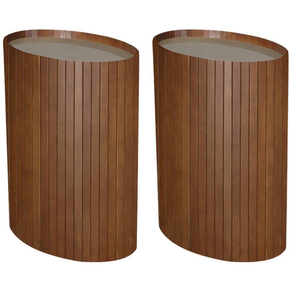 Kit 2 Mesa Apoio Lateral Oval Tampo Vidro Glow Madeira Pinhao Nacc Pinhao - 1