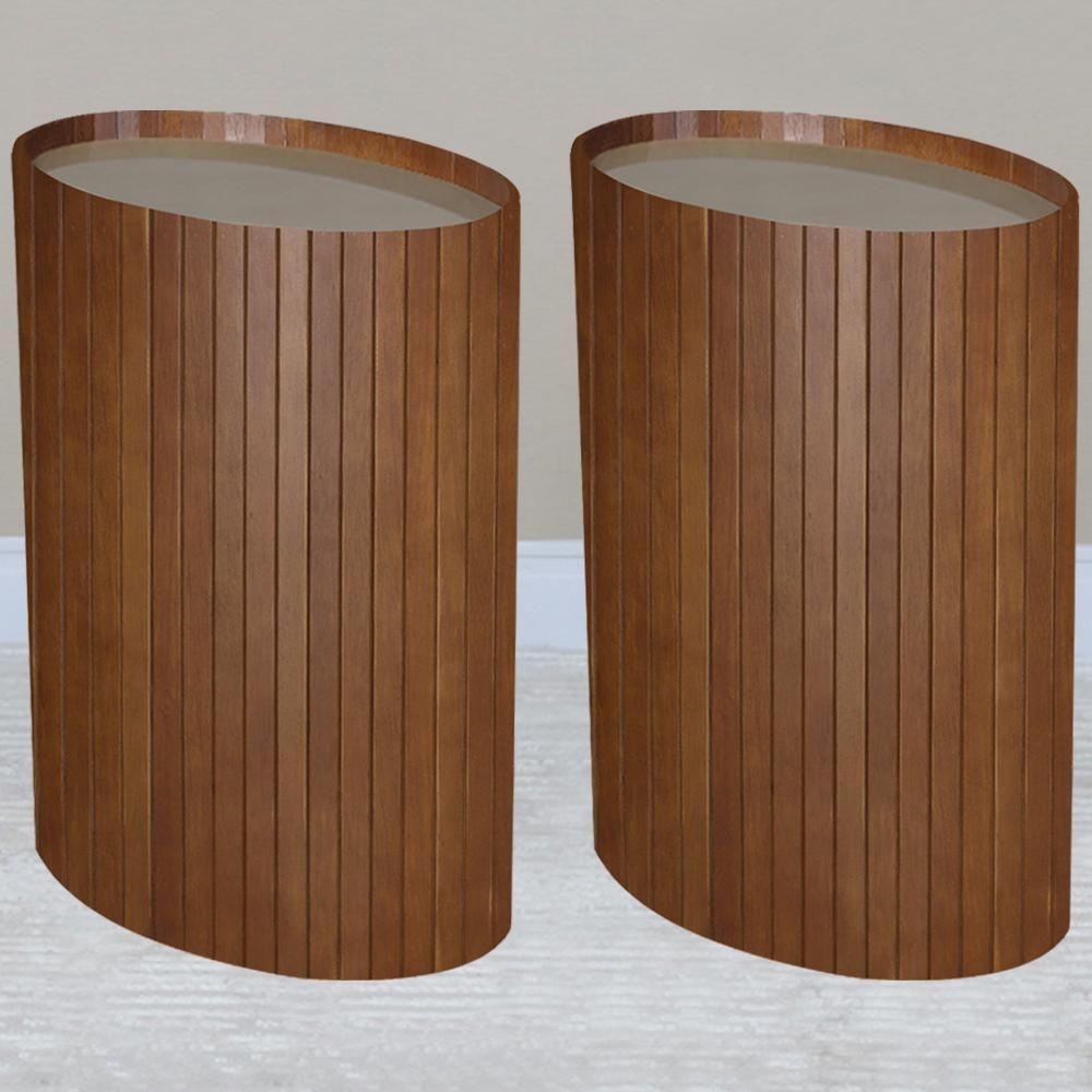 Kit 2 Mesa Apoio Lateral Oval Tampo Vidro Glow Madeira Pinhao Nacc Pinhao - 3