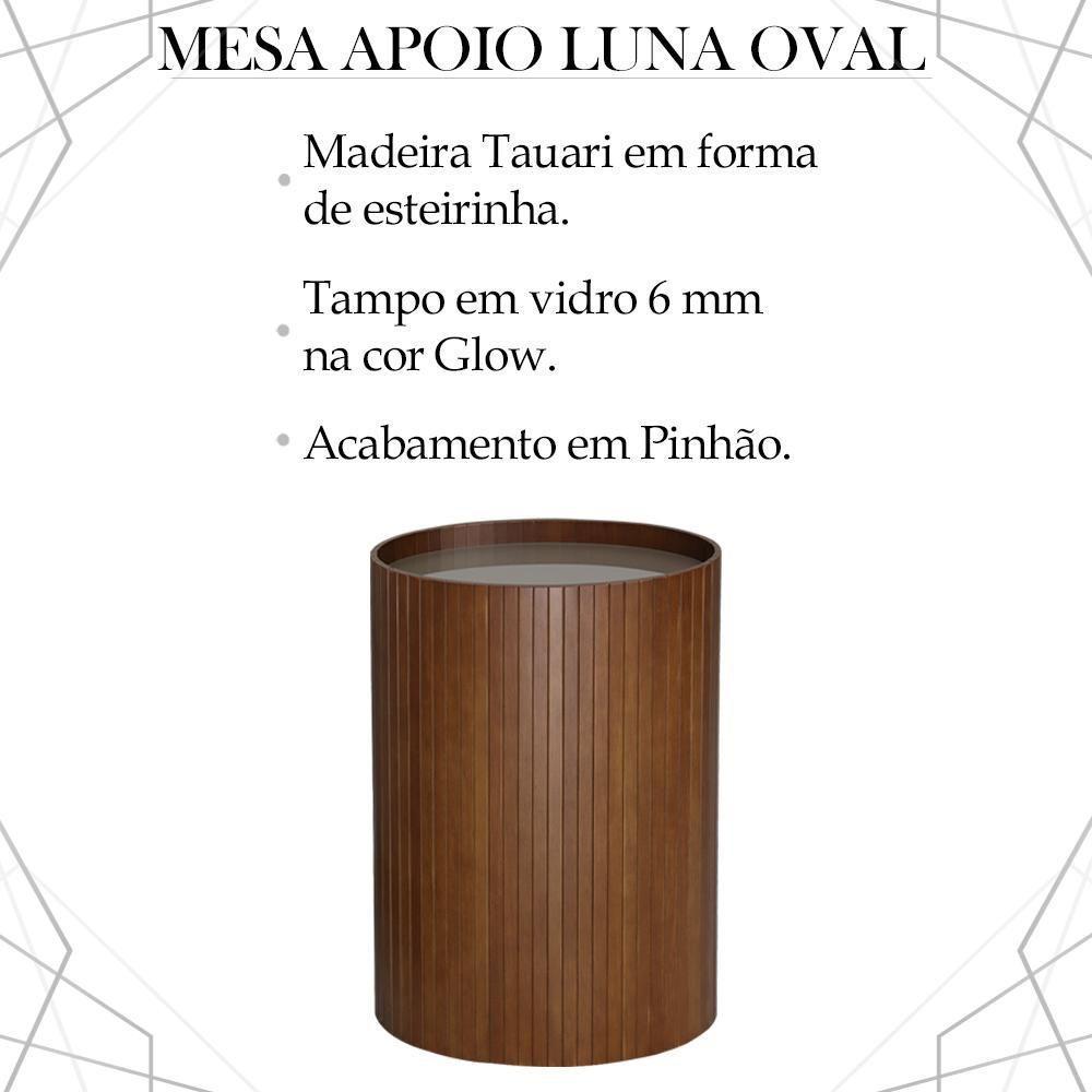 Kit 2 Mesa Apoio Lateral Oval Tampo Vidro Glow Madeira Pinhao Nacc Pinhao - 4