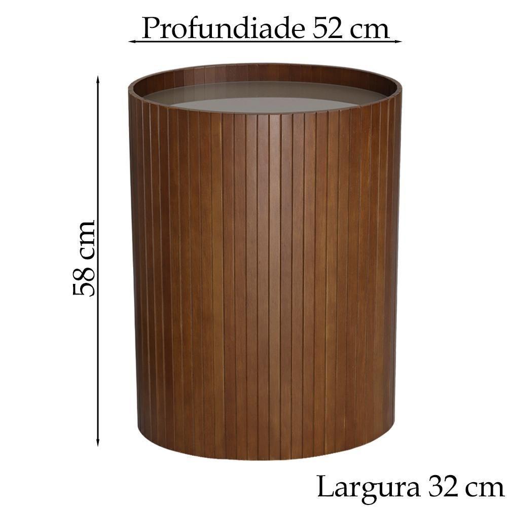 Kit 2 Mesa Apoio Lateral Oval Tampo Vidro Glow Madeira Pinhao Nacc Pinhao - 7