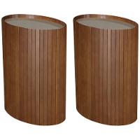 Kit 2 Mesa Apoio Lateral Oval Tampo Vidro Glow Madeira Pinhao Nacc Pinhao - 1