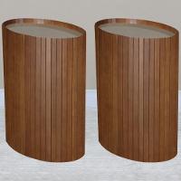 Kit 2 Mesa Apoio Lateral Oval Tampo Vidro Glow Madeira Pinhao Nacc Pinhao - 3