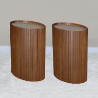 Kit 2 Mesa Apoio Lateral Oval Tampo Vidro Glow Madeira Pinhao Nacc Pinhao - 6