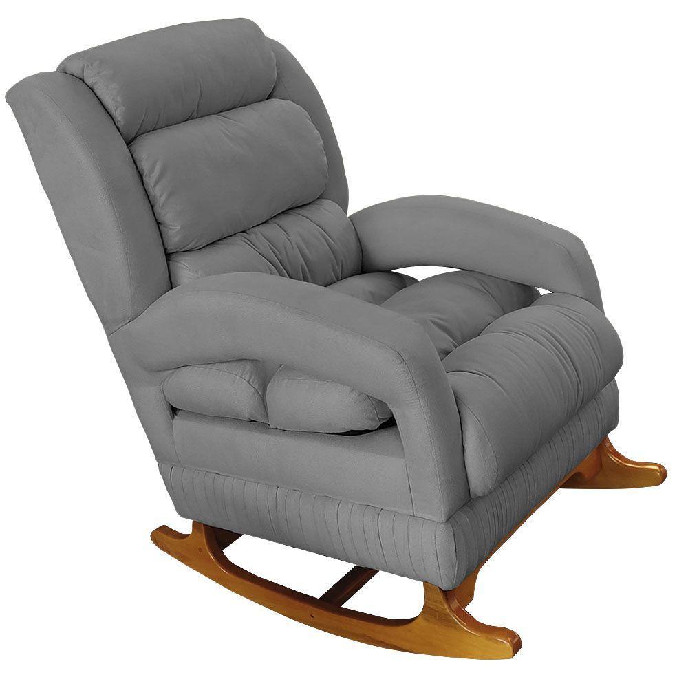 Poltrona De Amamentação Com Balanço Luna Suede Cinza Base De Madeira C05 - D'rossi - 1