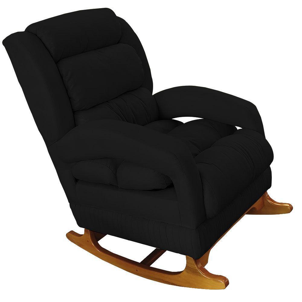 Poltrona De Amamentação Com Balanço Luna Suede Preto Base De Madeira C05 - D'rossi - 1
