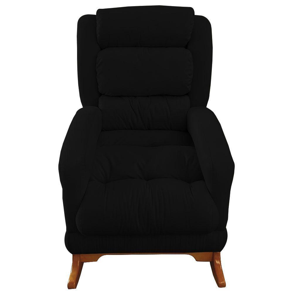 Poltrona De Amamentação Com Balanço Luna Suede Base De Madeira C05 - D'rossi Cor Preto - 7