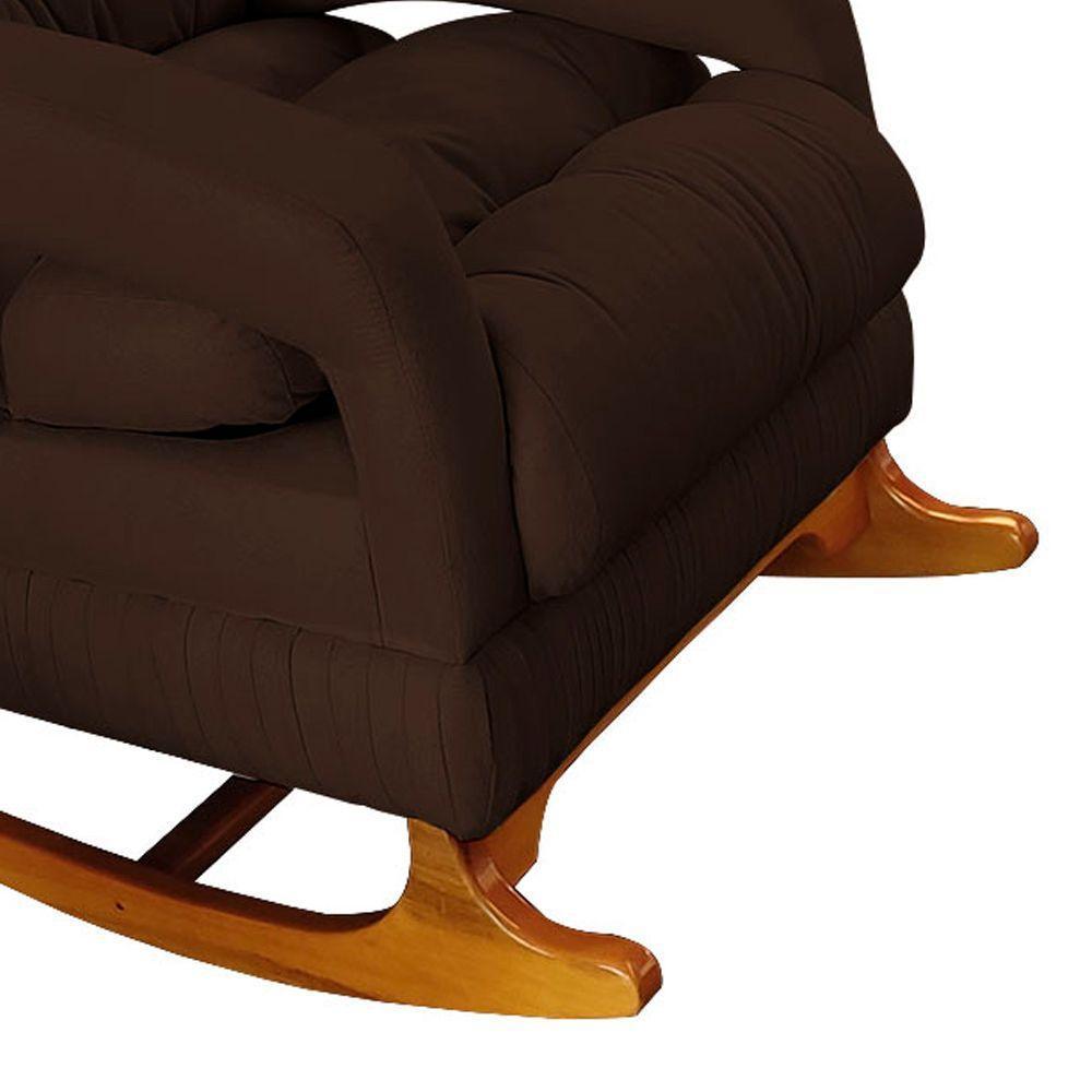 Poltrona De Amamentação Com Balanço Luna Suede Base De Madeira C05 - D'rossi Cor Marrom - 4