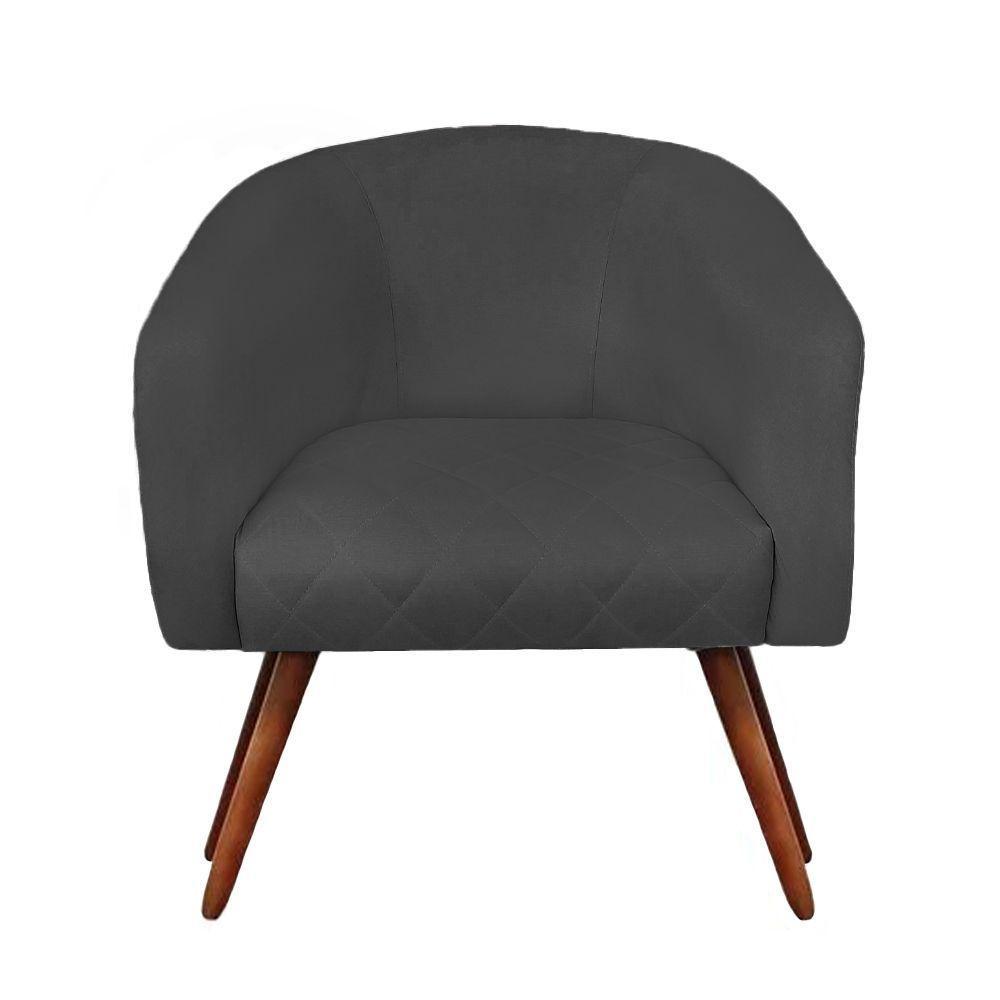 Poltrona Bianca Com Tressê Suede Grafite Pés Palito Castanho - D'rossi - 1