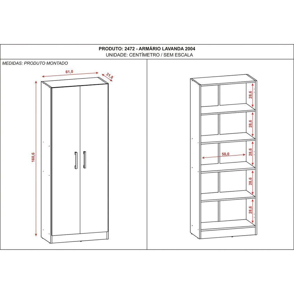 Armario Multiuso 2 Portas 4 Prateleiras Lavanda Kits Paraná Cor:branco White Branco White - 4