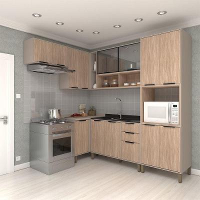 Cozinha Modulada Completa 6 Peças Balcões Aéreos Vidro Reflecta Com Paneleiro Stylo Cinammon-cumaru