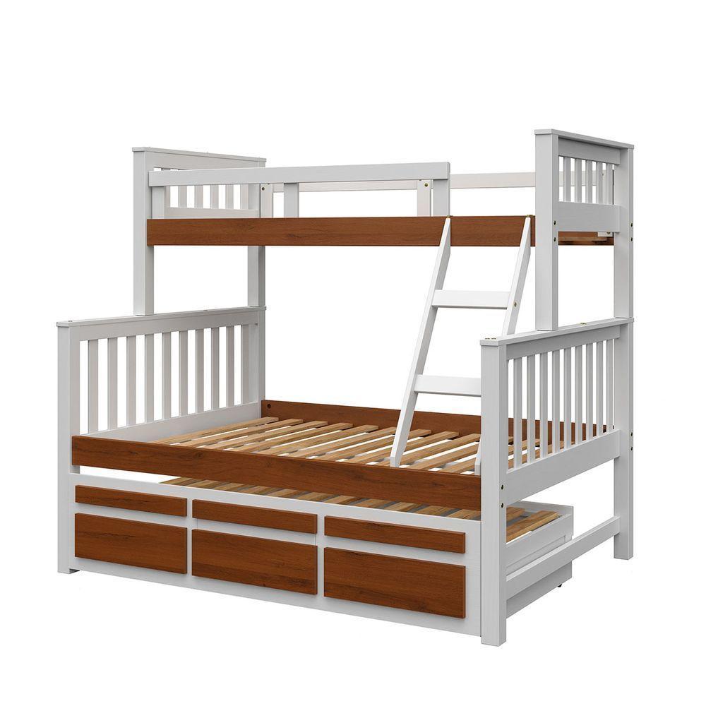 Treliche Com Cama De Casal Branco Lavado/carvalho C/ Cama Auxiliar 3 Gavetas Madeira Pinus - Saraiva - 3