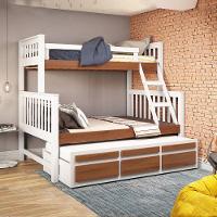 Treliche Com Cama De Casal Branco Lavado/carvalho C/ Cama Auxiliar 3 Gavetas Madeira Pinus - Saraiva - 1