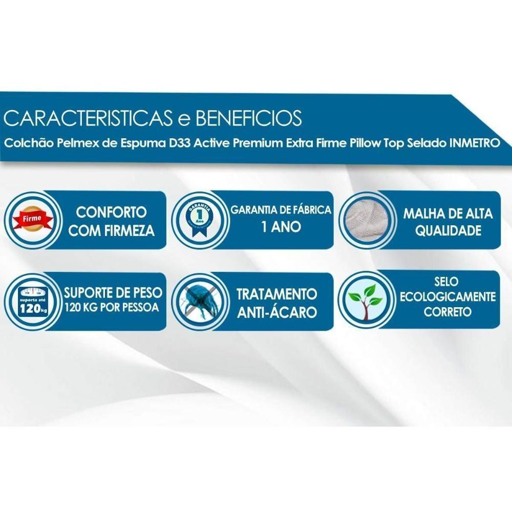 Colchão Solteiro Espuma D33 Active Premium Extra Firme Pillow Top (88x188x24) - Pelmex - 2