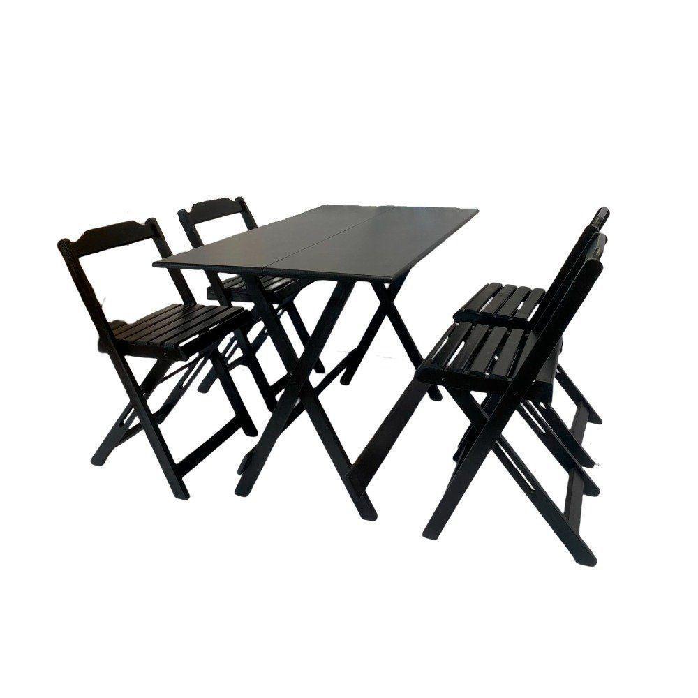 Conjunto Mesa Dobrável Madeira 120x70cm Com 4 Cadeiras Preto - 1
