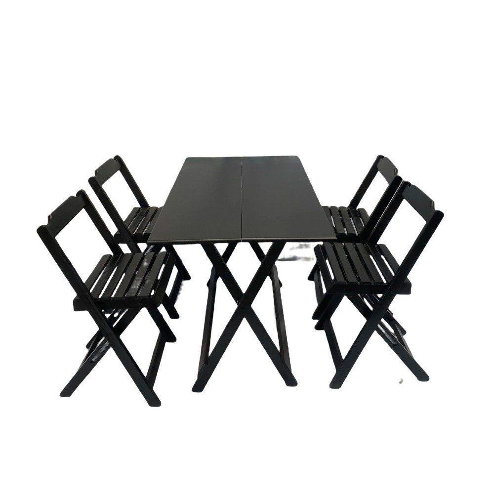 Conjunto Mesa Dobrável Madeira 120x70cm Com 4 Cadeiras Preto - 2