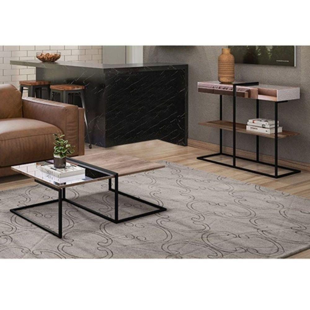 Kit Mesa De Centro Aparador Espelhado Aurora Demolição Preto - 5