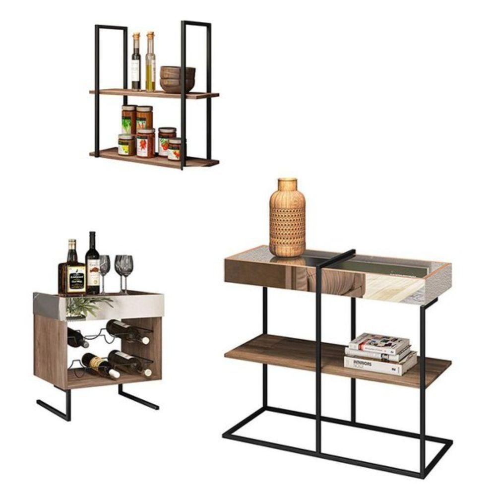 Kit Aparador Adega E Prateleira Aurora Demolição Preto - 1