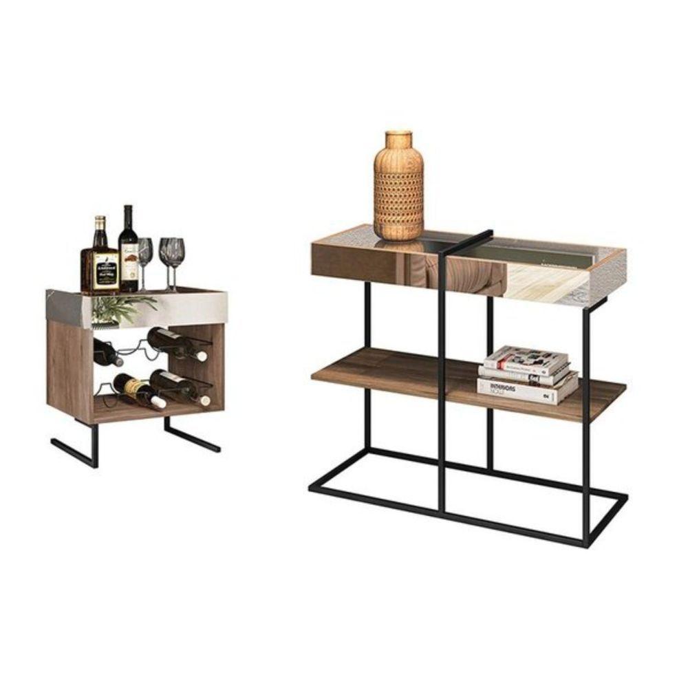 Kit Adega E Aparador Com Espelho Aurora Demolição Preto - 1