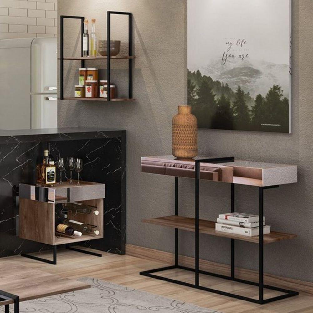 Kit Adega E Aparador Com Espelho Aurora Demolição Preto - 2