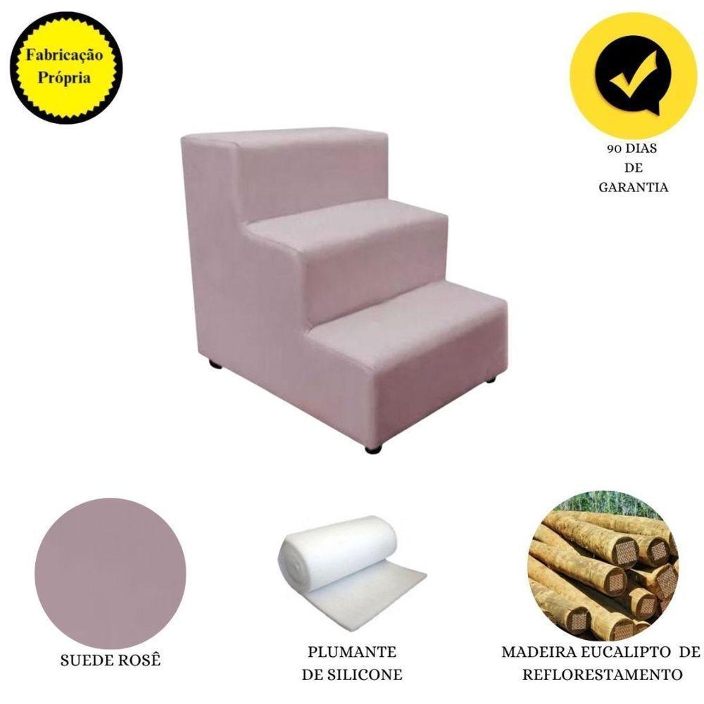 Escada Escadinha Pet Cachorro 3 Degraus Rampa Suede Grace Cor:rosê - 4