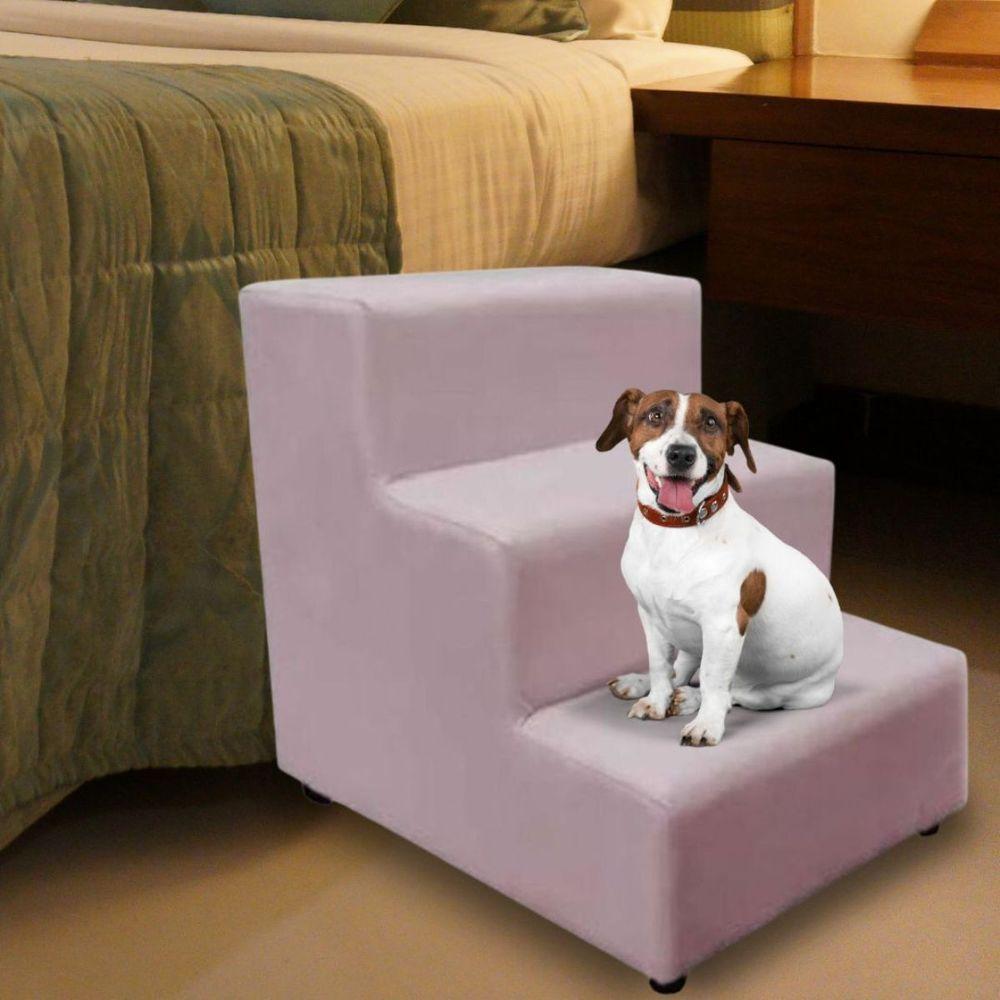 Escada Escadinha Pet Cachorro 3 Degraus Rampa Suede Grace Cor:rosê - 5