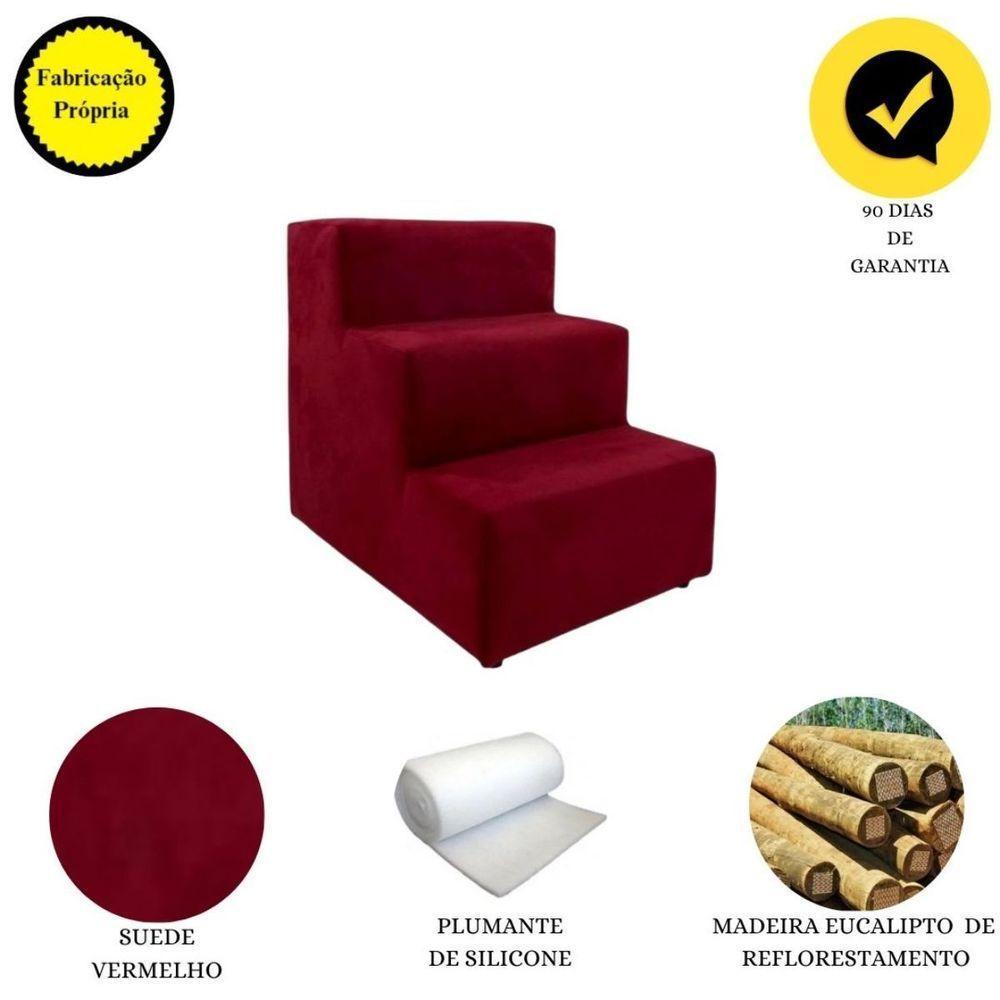 Escada Escadinha Pet Cachorro 3 Degraus Rampa Suede Grace Cor:vermelho - 4