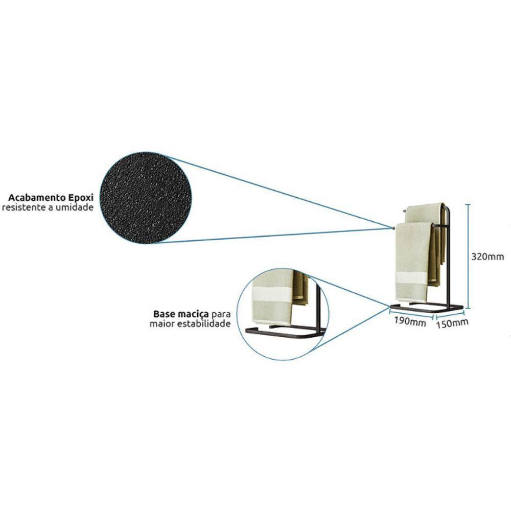 Kit Porta Toalha Suporte Papel Higiênico Lixeira Level Preto - 6