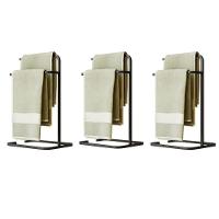 Kit 3 Porta Toalha Duplo Toalheiro De Banheiro Level Preto - 1