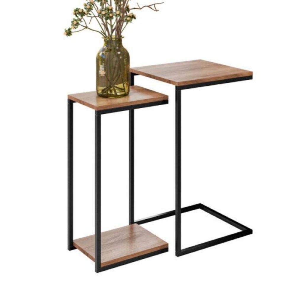 Kit Mesa Lateral E Apoio Decorativa Aurora Demolição Preto - 1