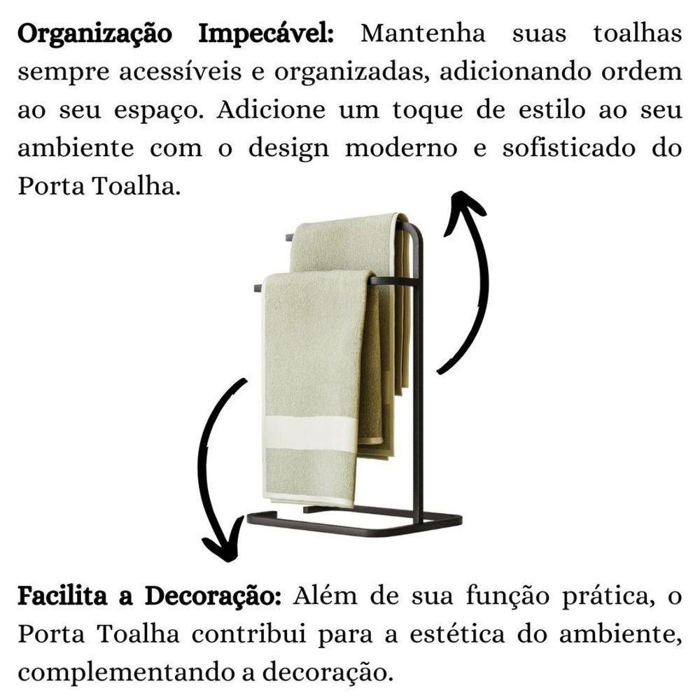 Porta Toalha Duplo Toalheiro Para Banheiro Level Preto - 5