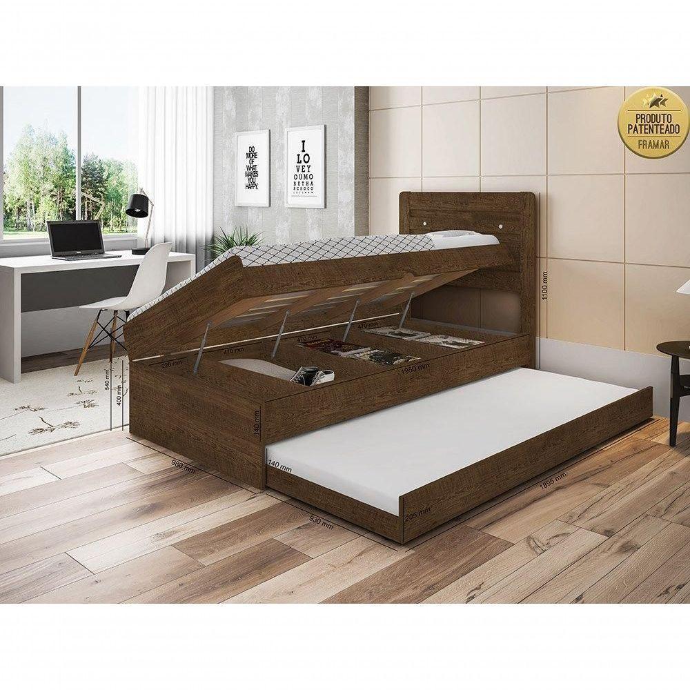 Cama Solteiro Bau Larissa Com Cama Auxiliar Dani Framar Malbec - 2