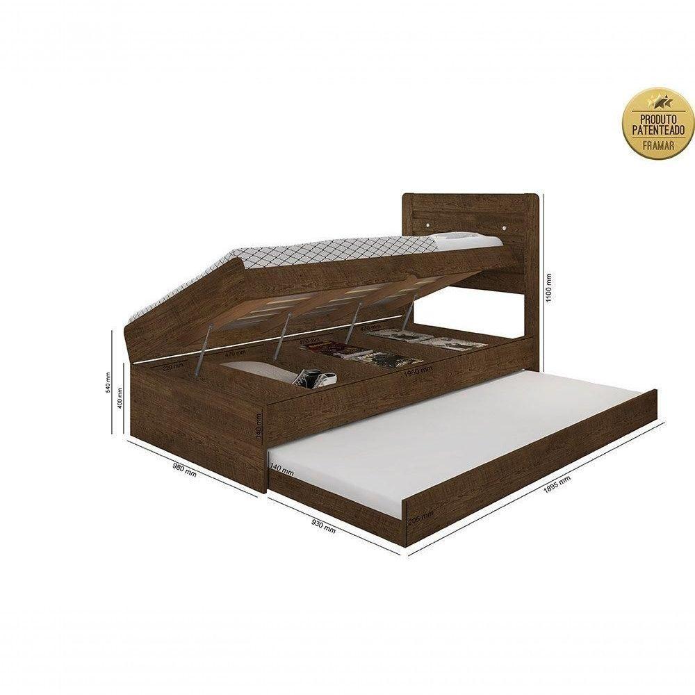 Cama Solteiro Bau Larissa Com Cama Auxiliar Dani Framar Malbec - 4