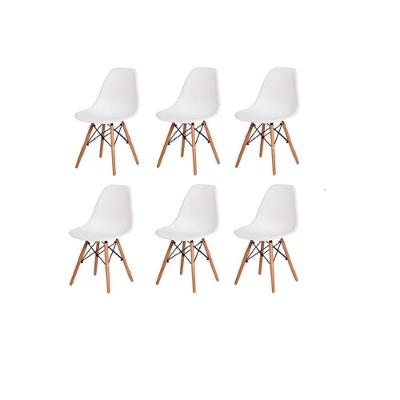 Kit 6 Cadeiras Charles Eames Eiffel Estrutura em Madeira Assento em Polipropileno Branco